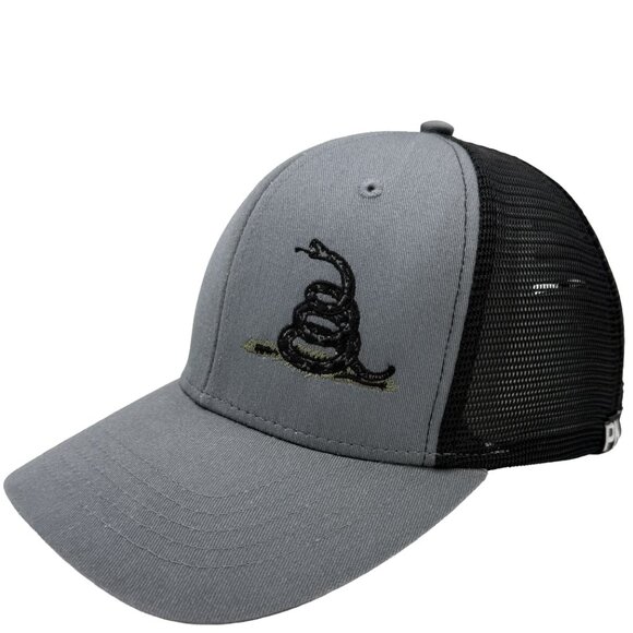 INFINITY HEADWEAR "Don't Tread on Me" Snake Embroidered Grey Black Snapback Hat - Picture 3 of 10